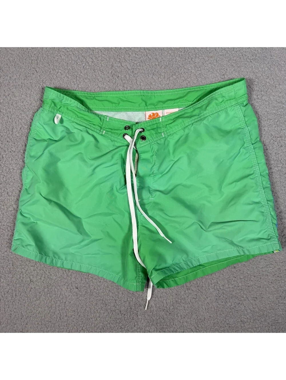 Sundek Swim Trunks Green Rainbow Striped Swim Trunks Nylon Size 34